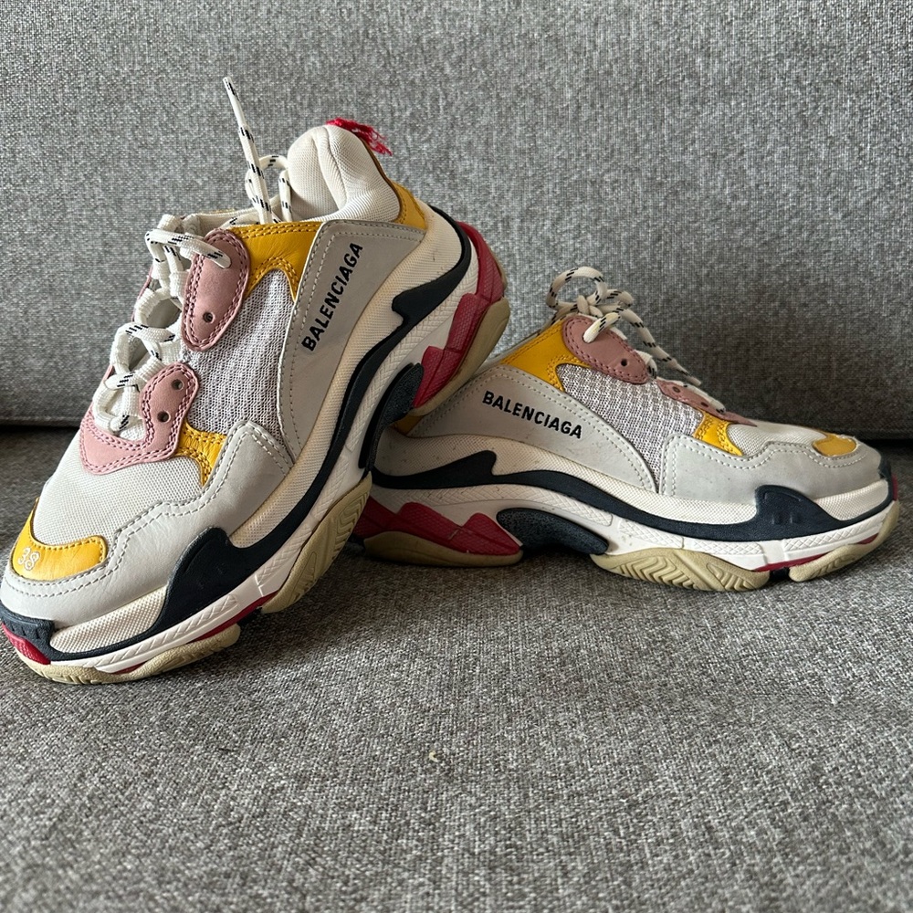 Balenciaga, triple S women’s size 8 in a cream, yellow and red color